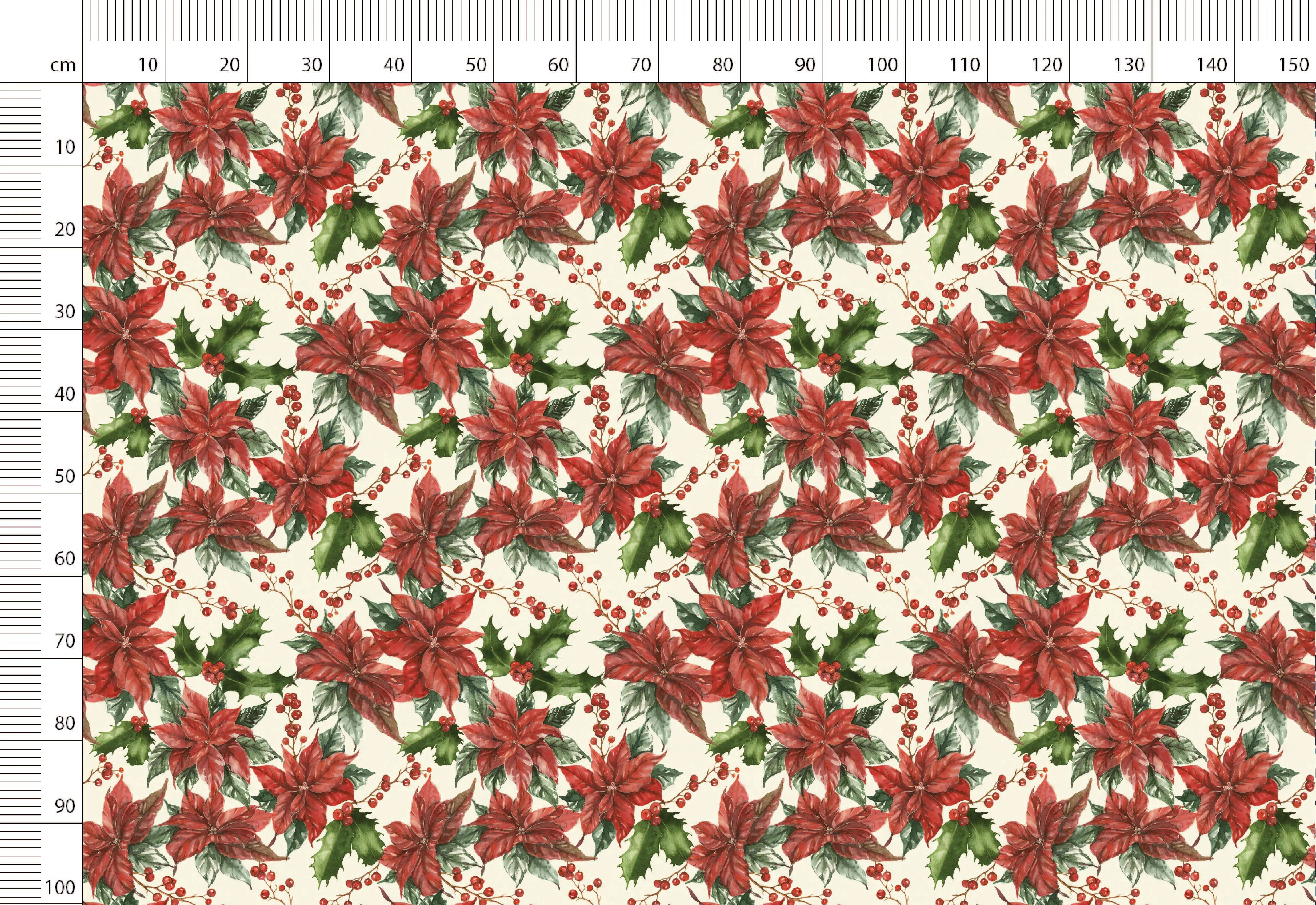 Christmas Poinsettia Linen Fabric, Bedding, Curtains, Clothing, Upholstery - Sold by Yard or Meter