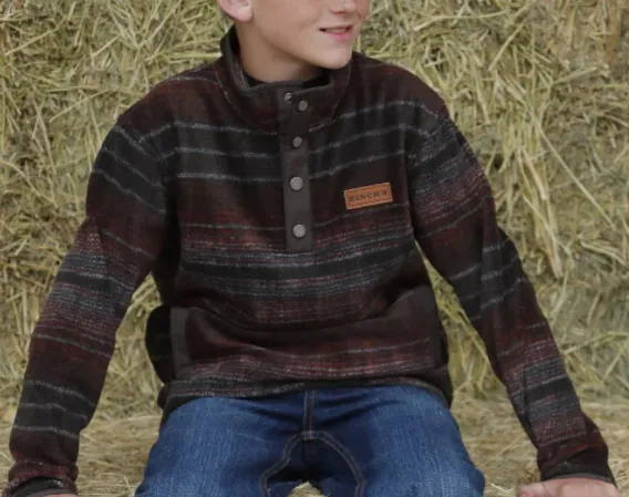 Cinch Boy's Fleece Pullover in Brown and Red - MWK7590017