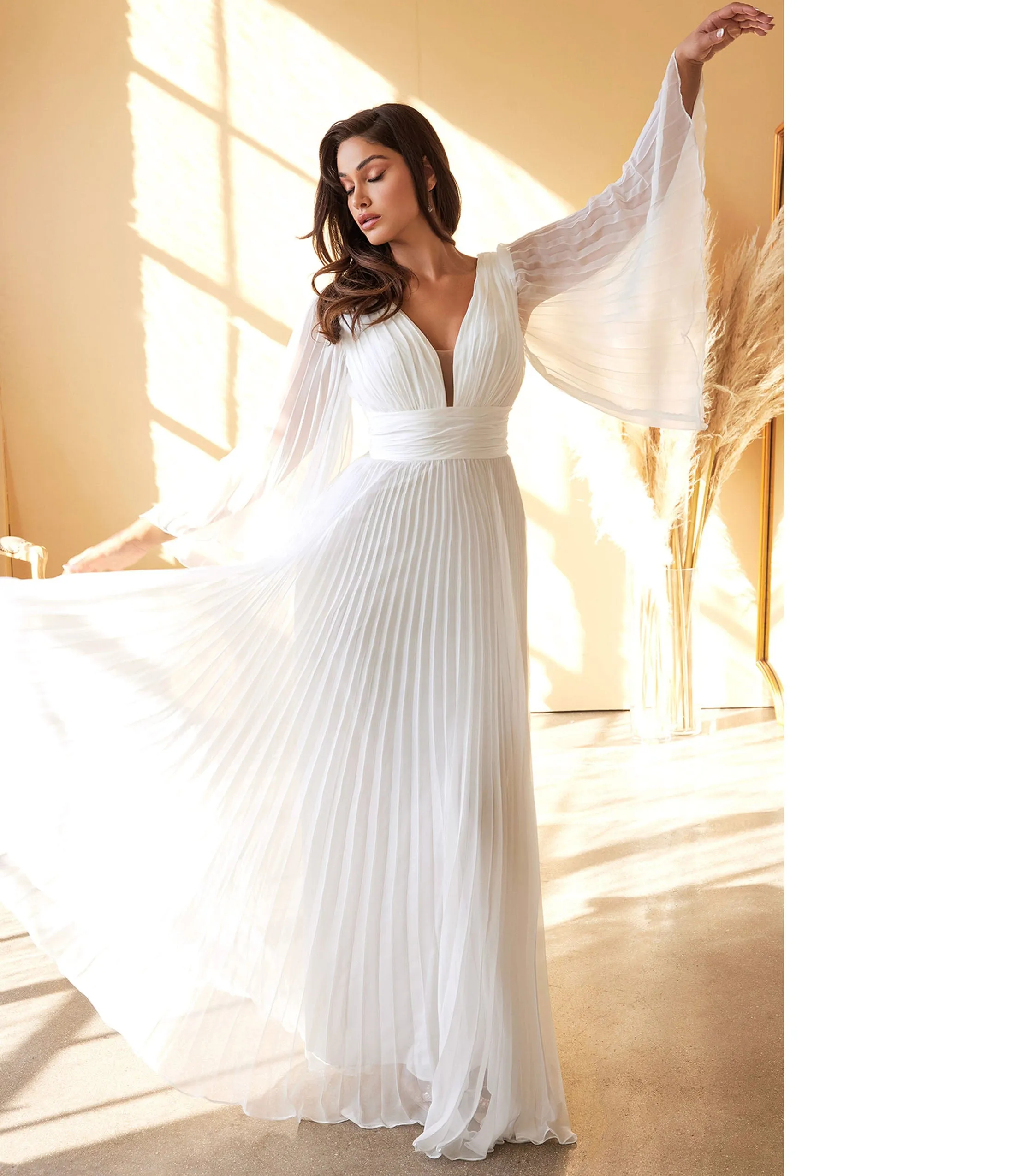 White Pleated Bridal Dress by Cinderella Divine