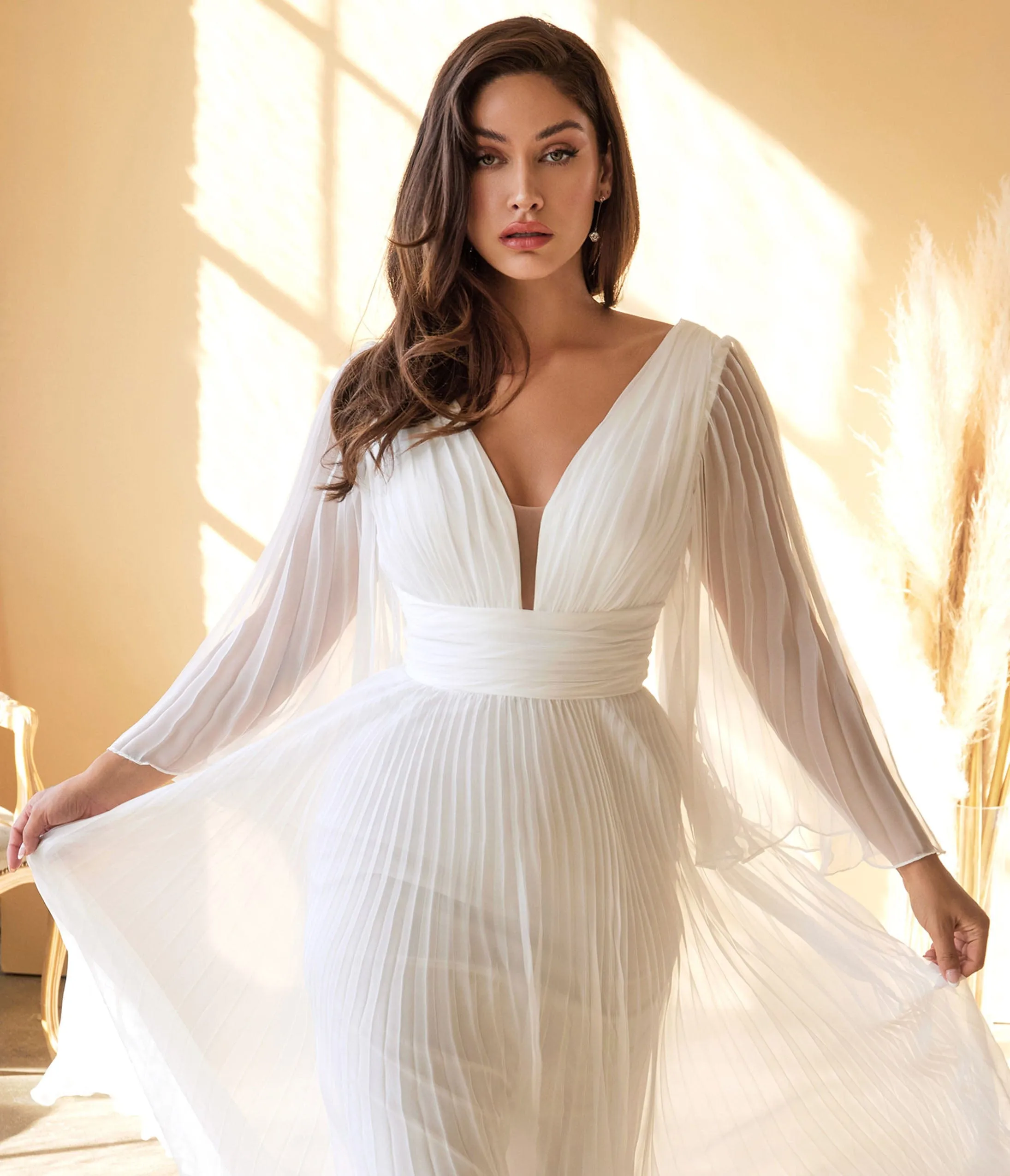 White Pleated Bridal Dress by Cinderella Divine