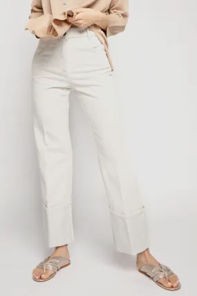 Cotton Pant with Lurex Cuffs - Women's Fashion Piece