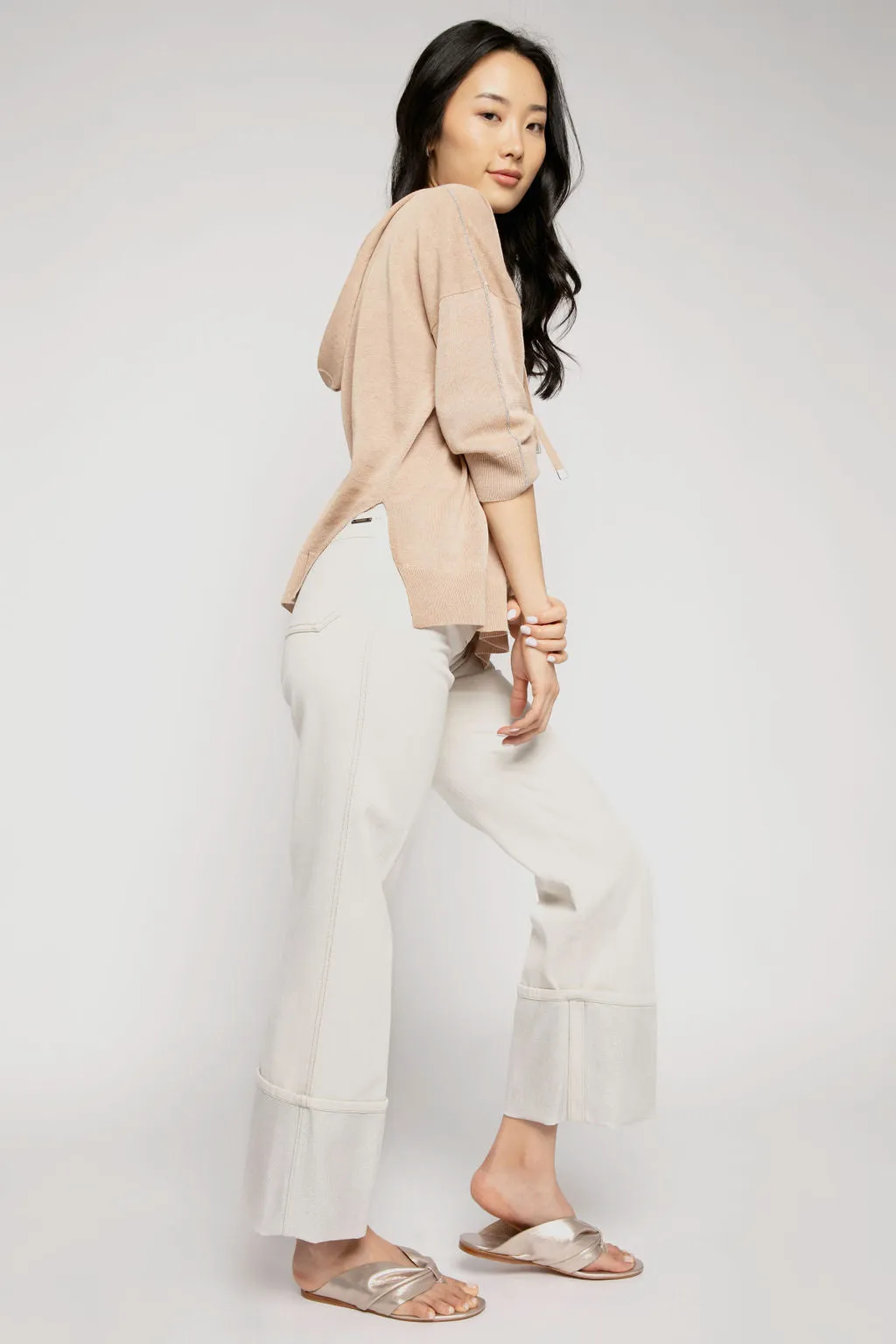 Cotton Pant with Lurex Cuffs - Women's Fashion Piece