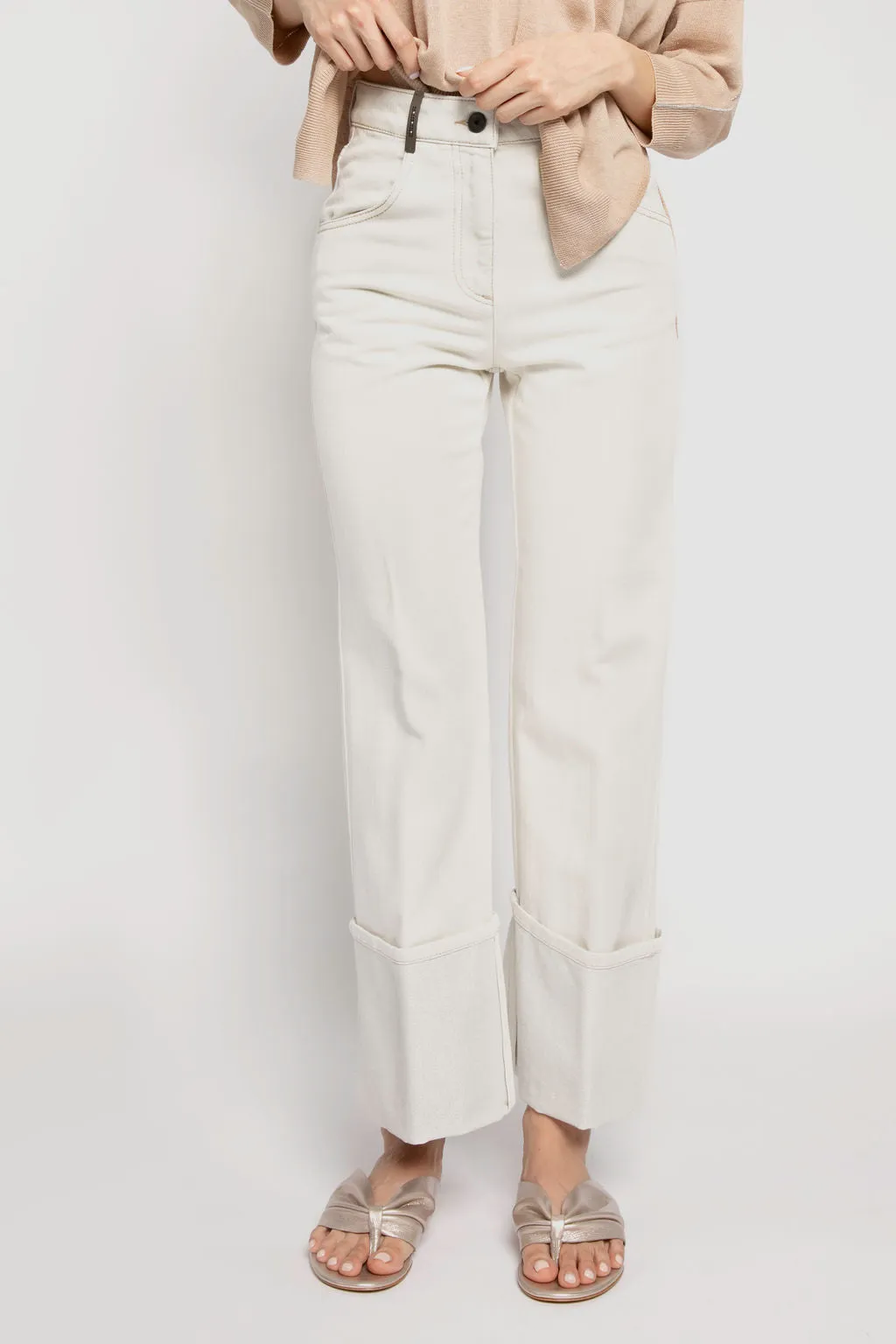 Cotton Pant with Lurex Cuffs - Women's Fashion Piece