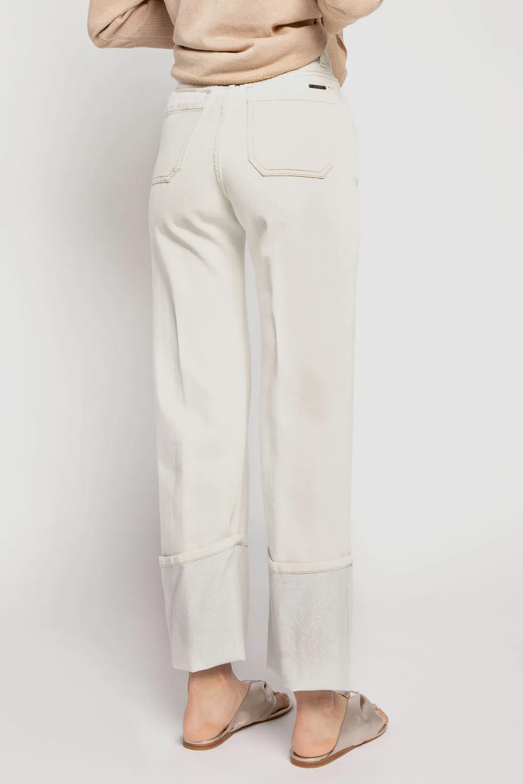 Cotton Pant with Lurex Cuffs - Women's Fashion Piece