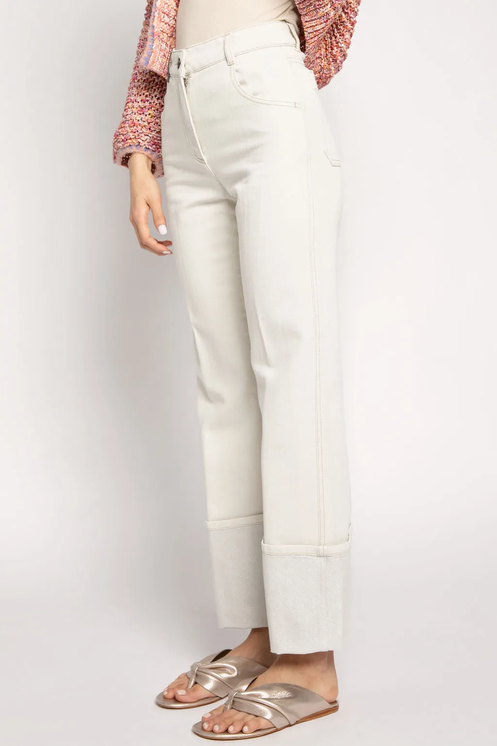 Cotton Pant with Lurex Cuffs - Women's Fashion Piece