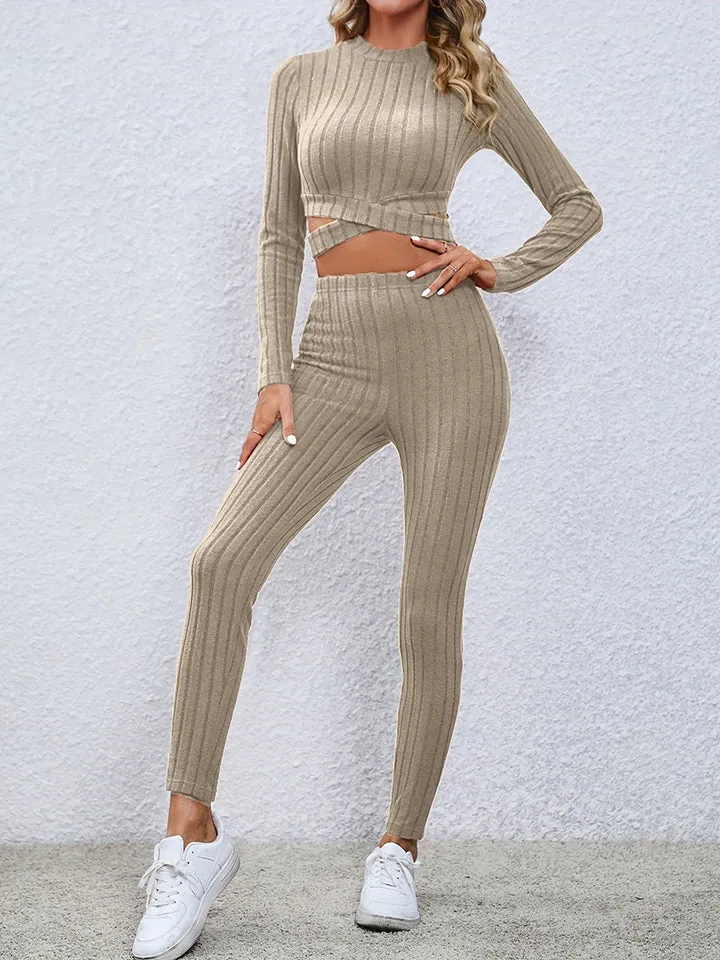 Crisscross Knit Top Leggings Set