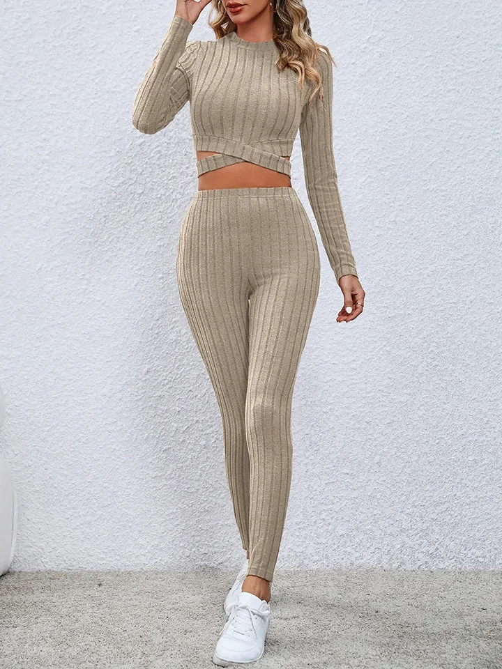 Crisscross Knit Top Leggings Set