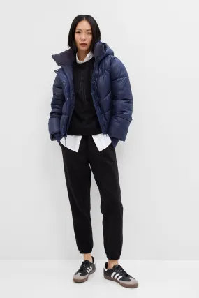 Cropped Blue Puffer Coat for Cold Weather