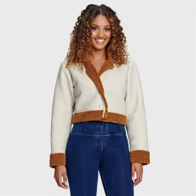 Faux Shearling Napa Jacket - Ivory Brown - Cropped