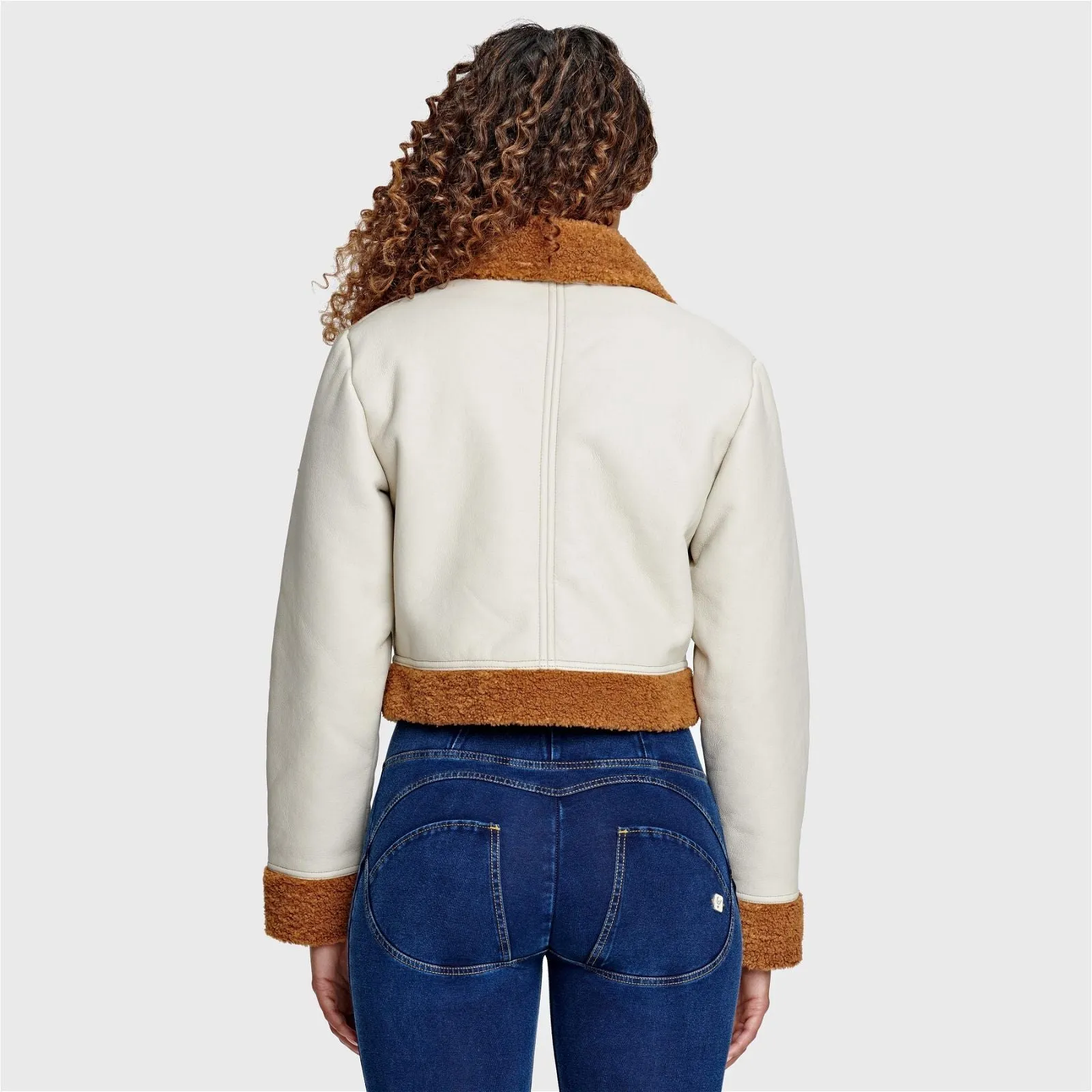 Faux Shearling Napa Jacket - Ivory Brown - Cropped