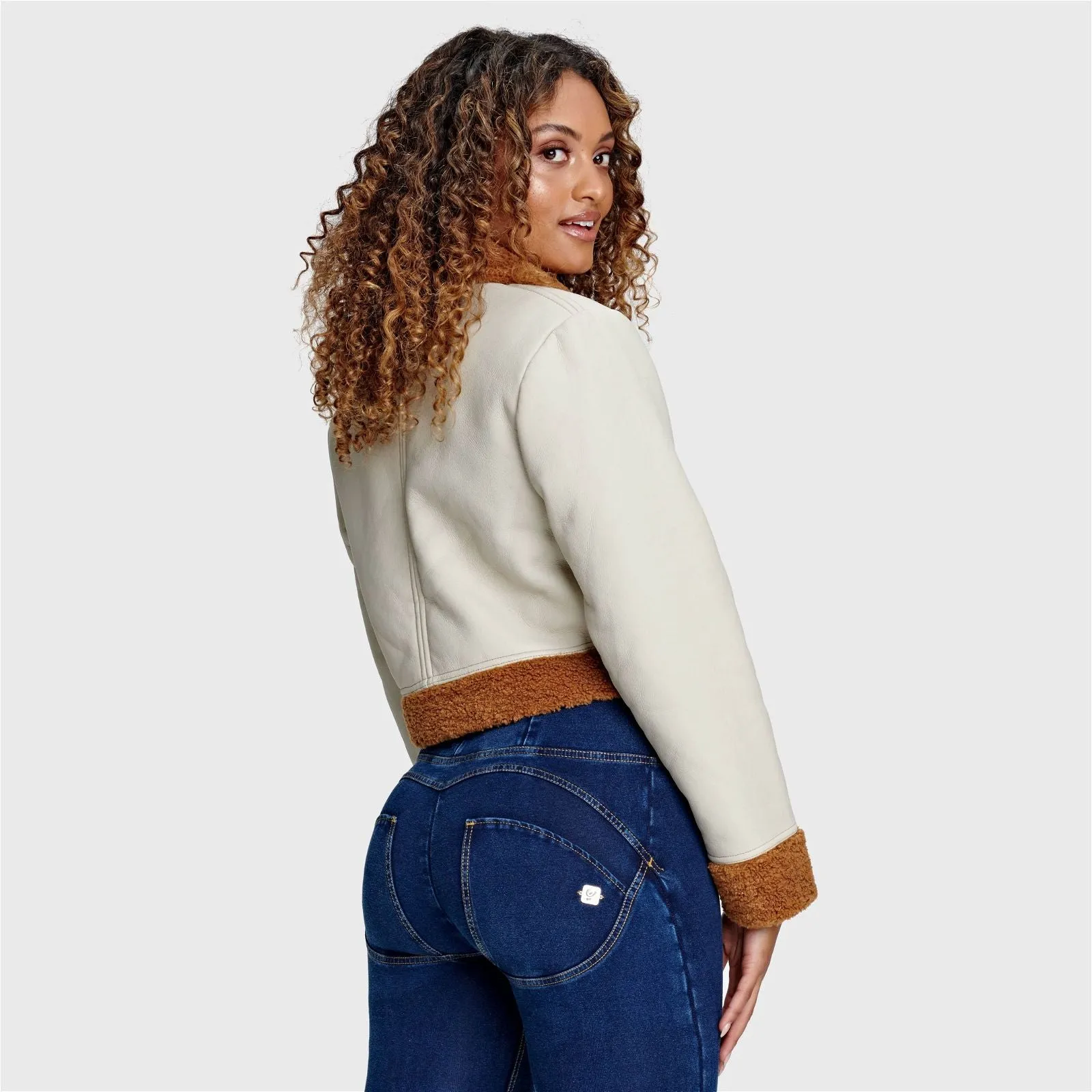 Faux Shearling Napa Jacket - Ivory Brown - Cropped