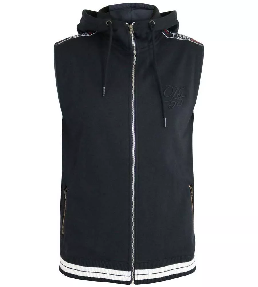 D555 Big Mens Couture Sleeveless Hoody With Taping Detail - (CHEMUNG 1)