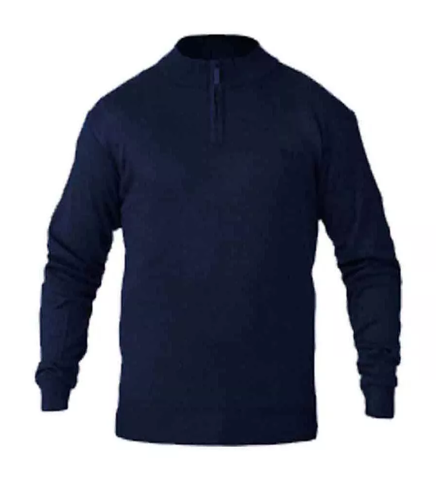 Navy Quarter Zip Knitted Sweater for Plus Size Men by D555 (GIUSEPPE 2)