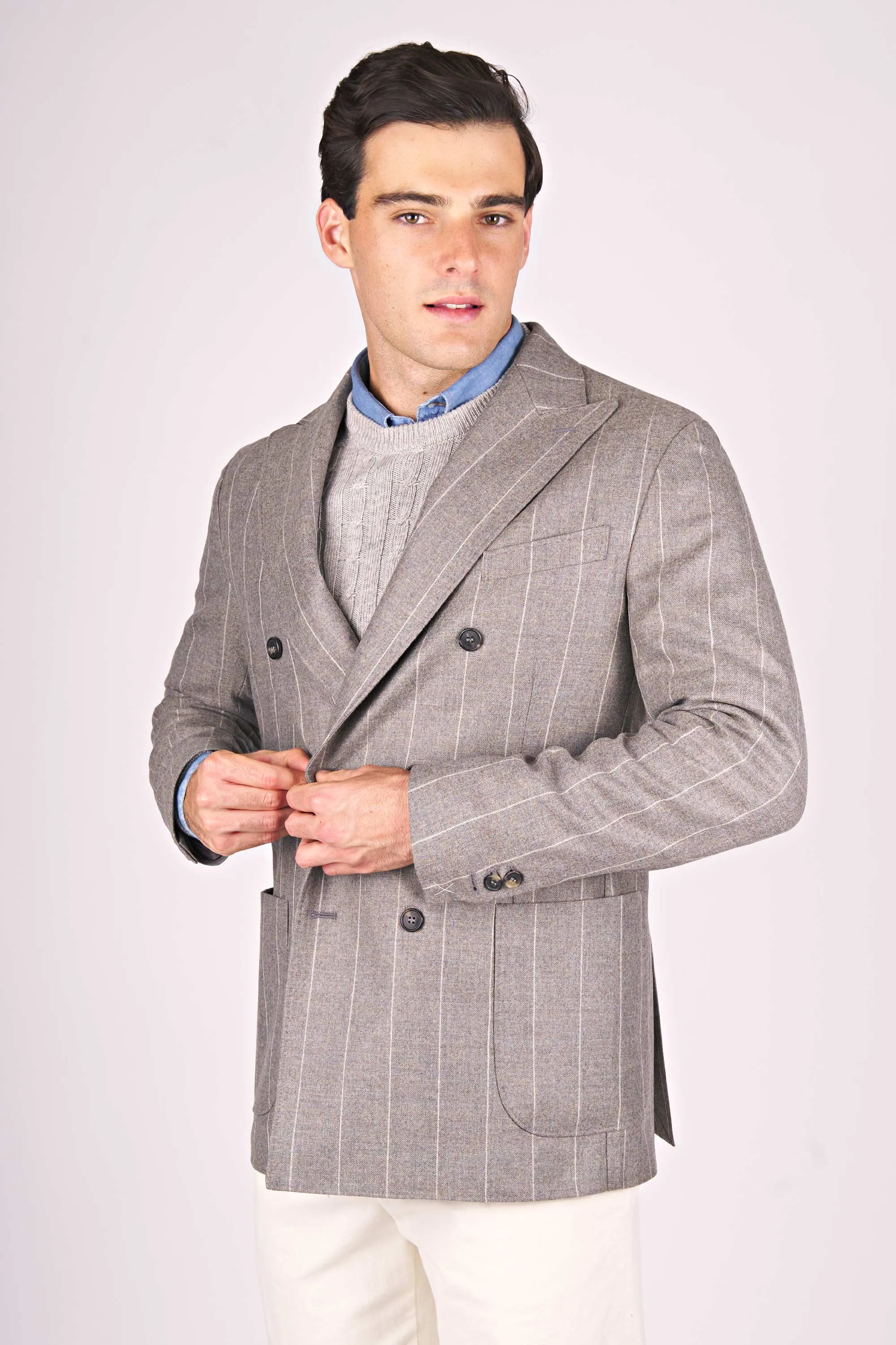 Double-Breasted Pinstripe Wool Jacket