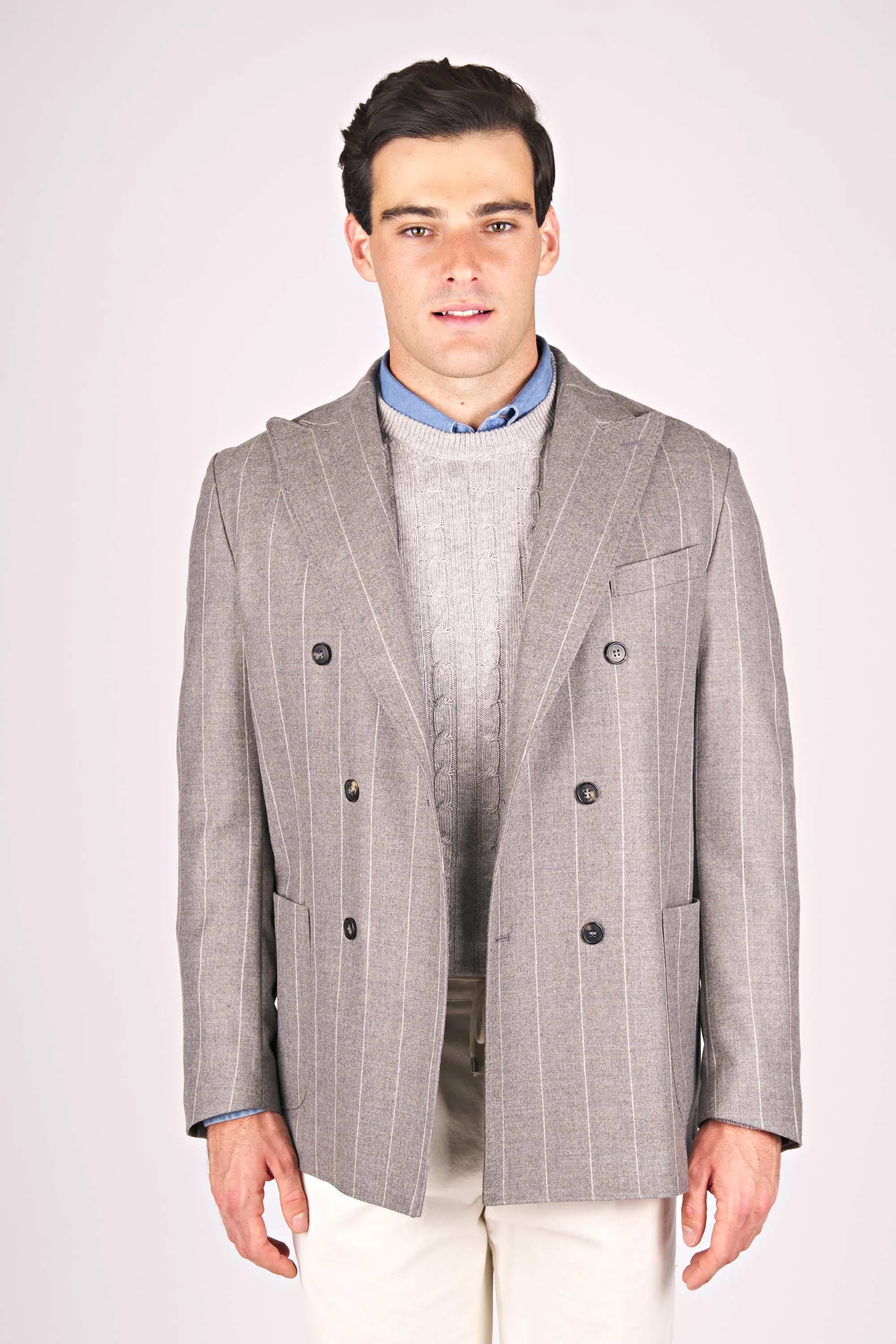 Double-Breasted Pinstripe Wool Jacket