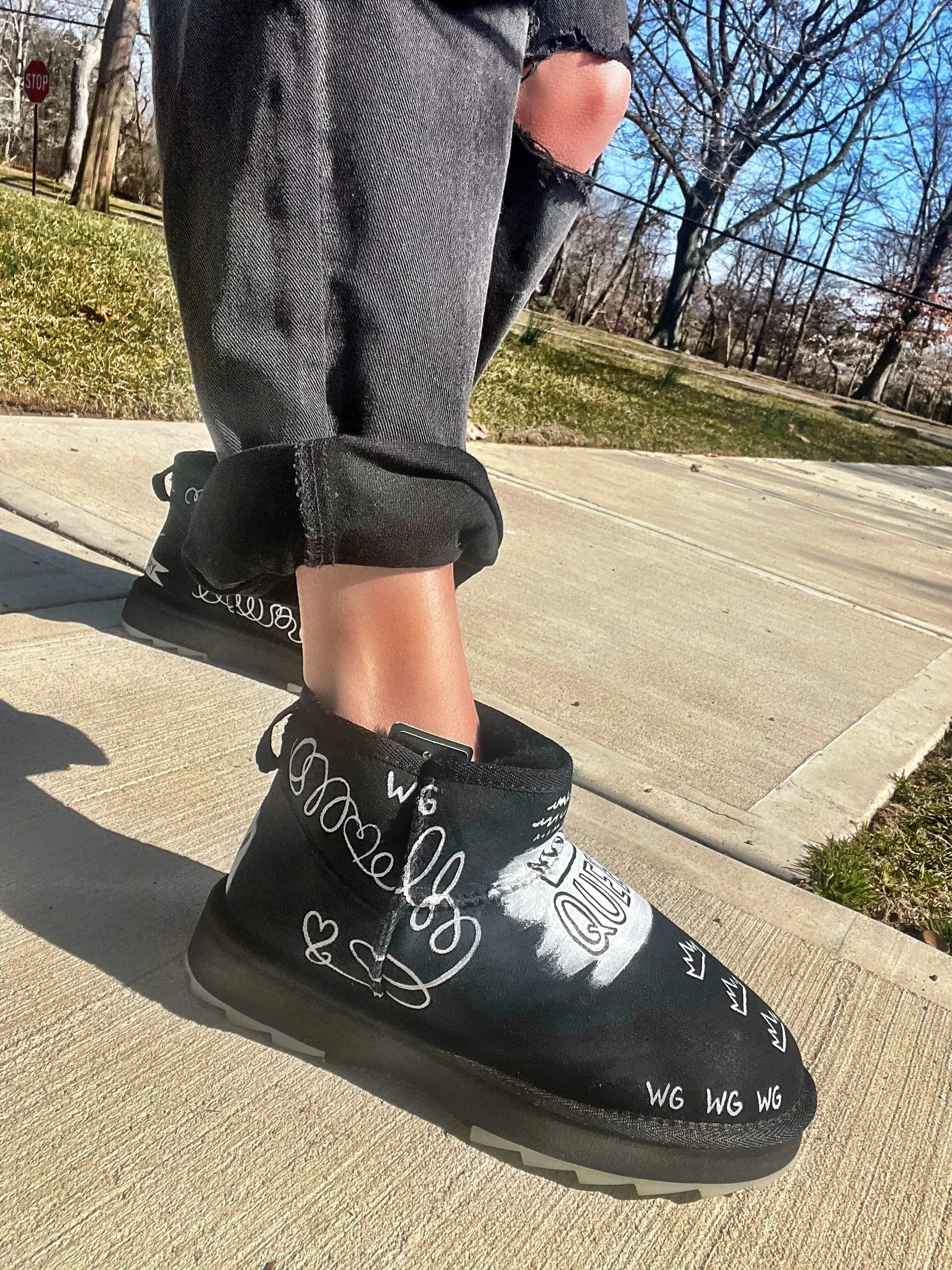 Emu Boots with Graffiti Love Design