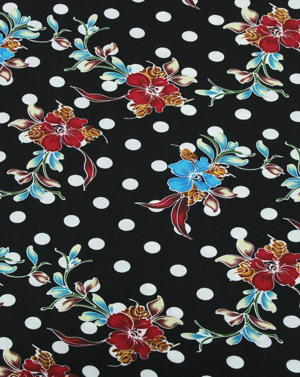 Floral Print Bubble Crepe Fabric - Black Multicolor Poly Polyester