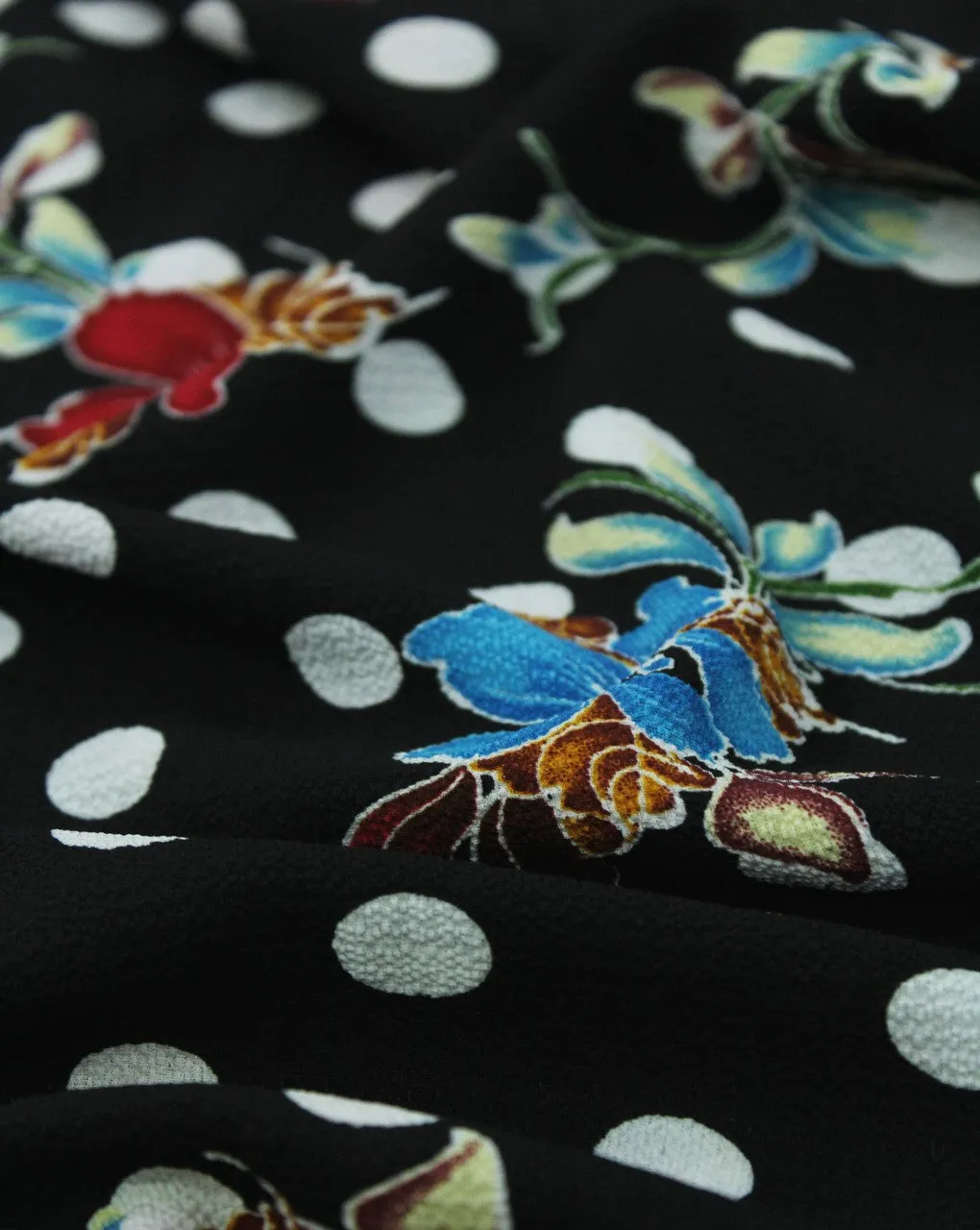 Floral Print Bubble Crepe Fabric - Black Multicolor Poly Polyester