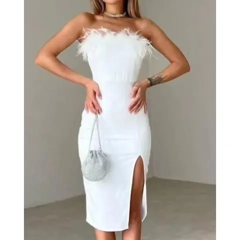 Fluffy Off The Shoulder Midi Dress - Shop Now