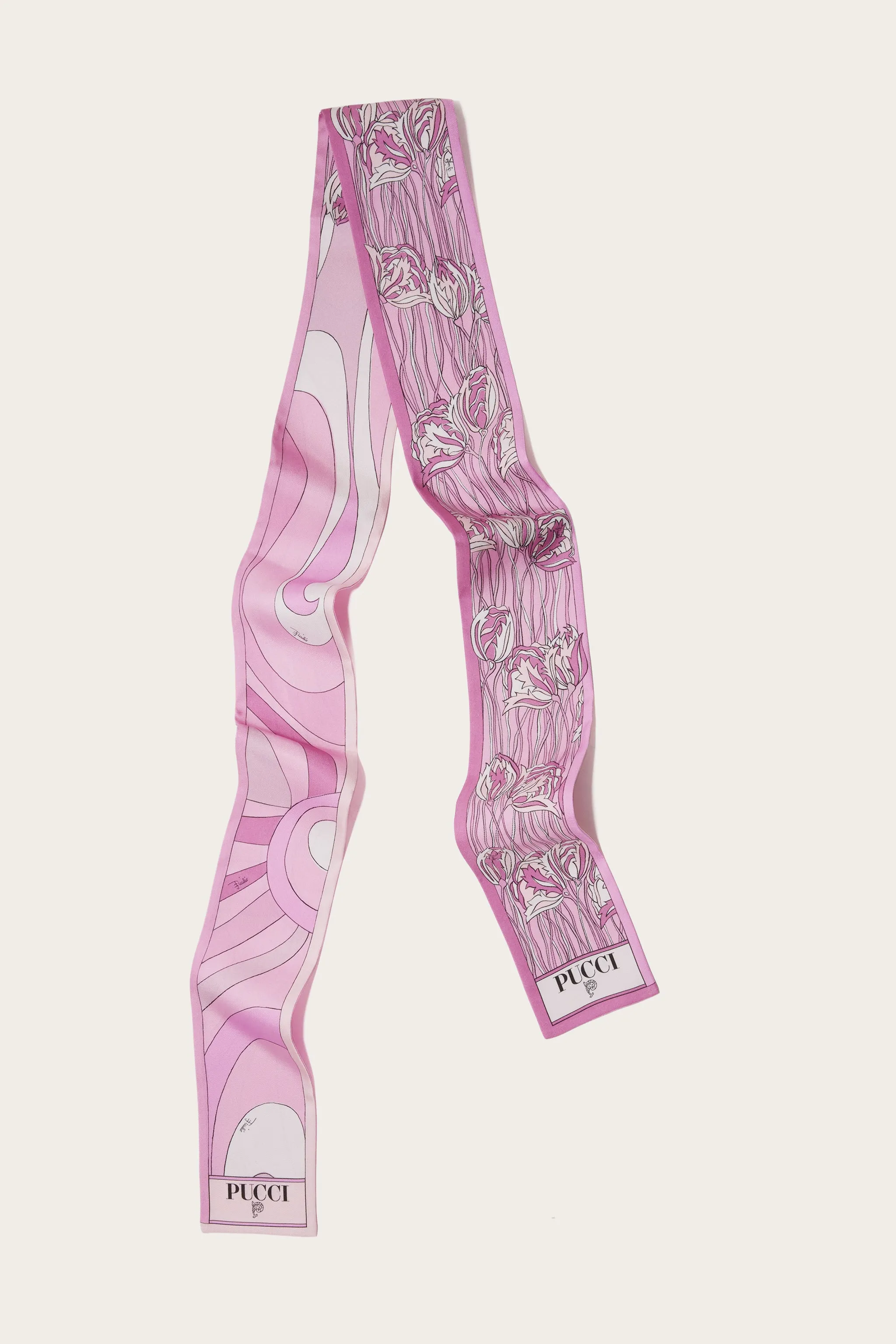 Silk Scarf with Lotus Flower and Marble Prints