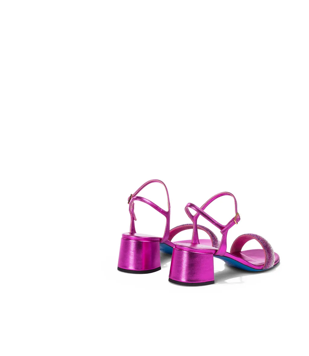 Fuchsia Nappa Leather Rhinestones Sandals