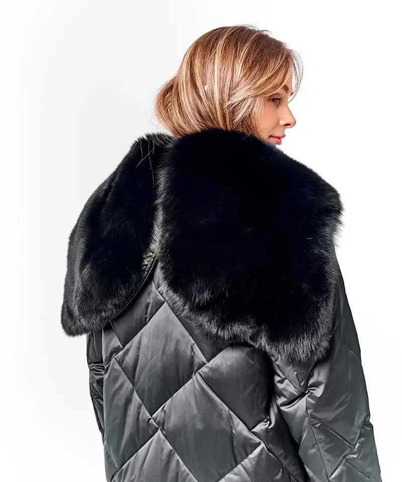 Genuine Polar Fox Fur Collar-Hood Down Winter Coat