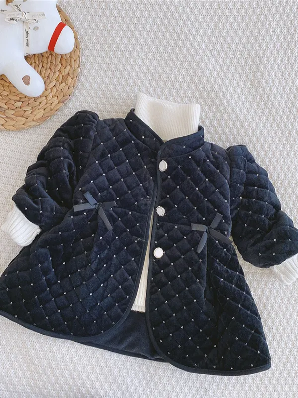 Elegant Girls Quilted Jacket with Buttons