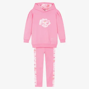 Girls Pink Cotton Floral Leggings Set