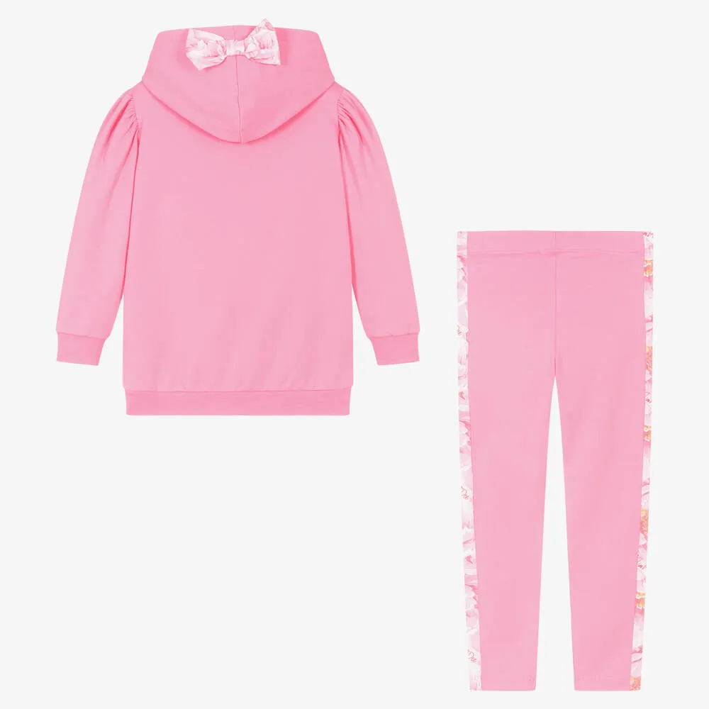 Girls Pink Cotton Floral Leggings Set