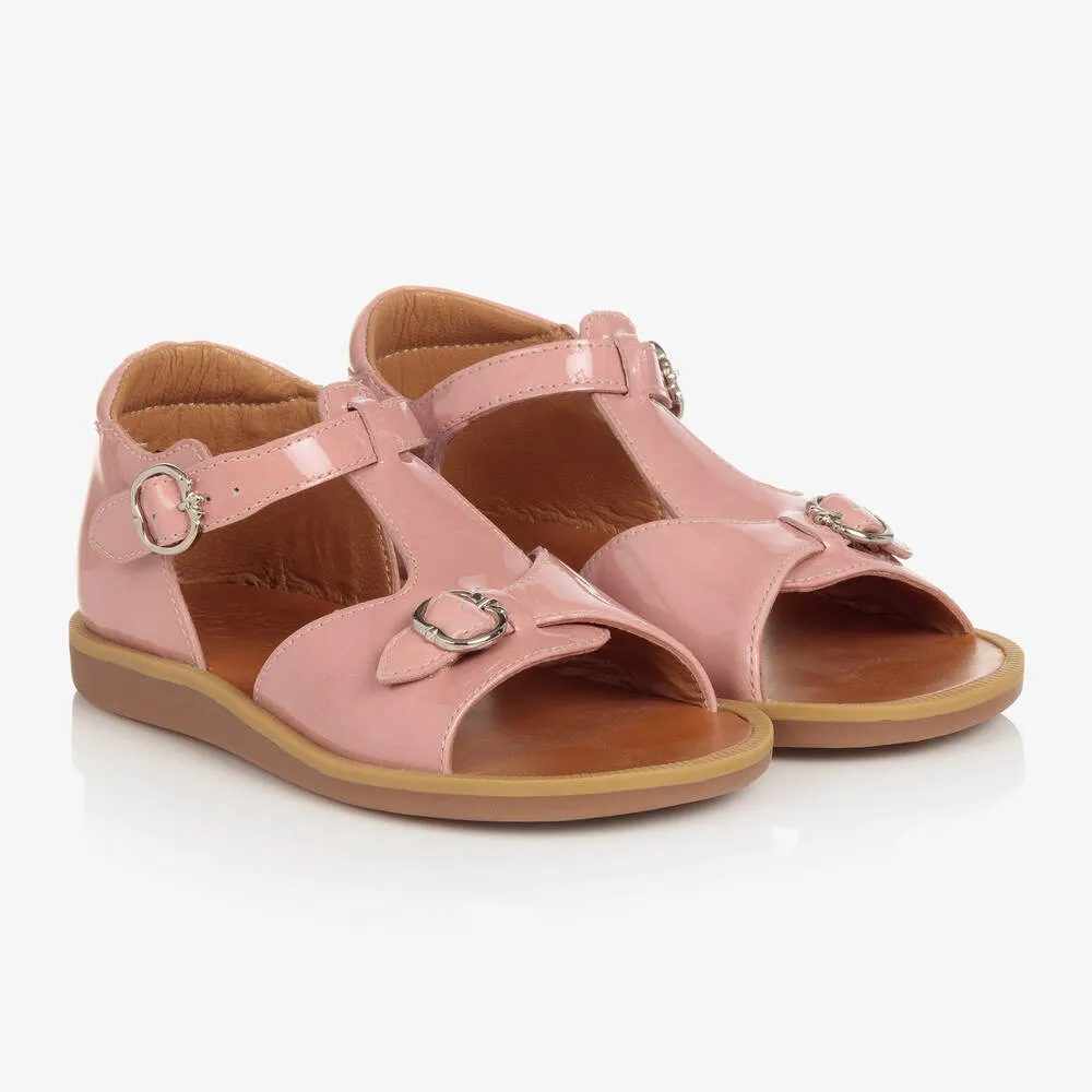 Rose Pink Patent Leather Sandals for Girls