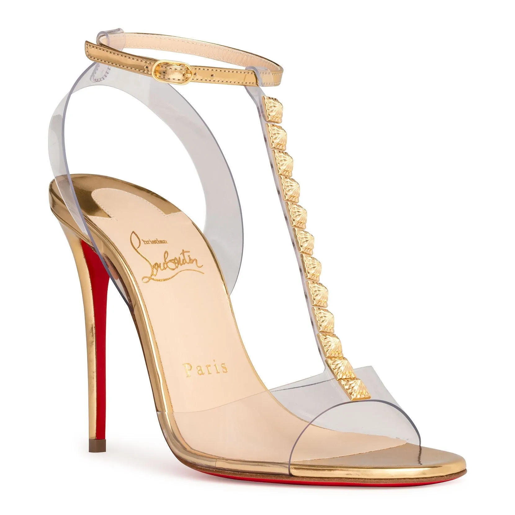 Gold Sandals by Christian Louboutin Jamais Assez 100 PVC