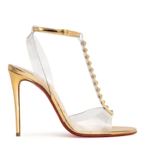 Gold Sandals by Christian Louboutin Jamais Assez 100 PVC