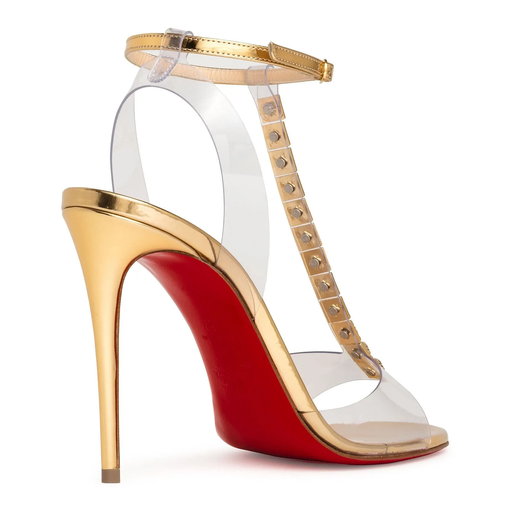 Gold Sandals by Christian Louboutin Jamais Assez 100 PVC