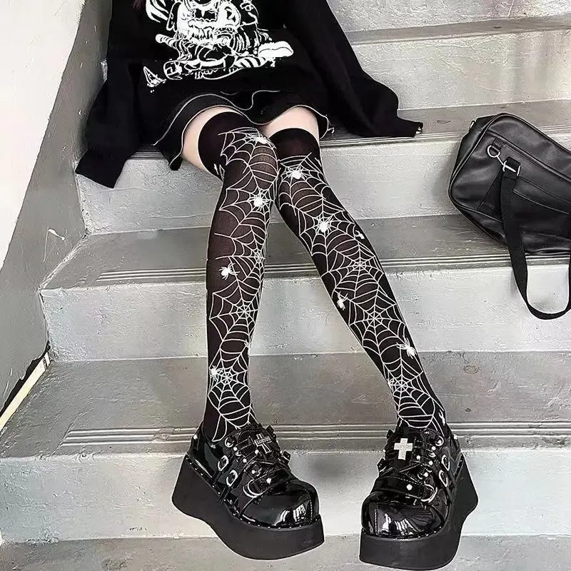 Gothic Lolita Black Thigh High Socks