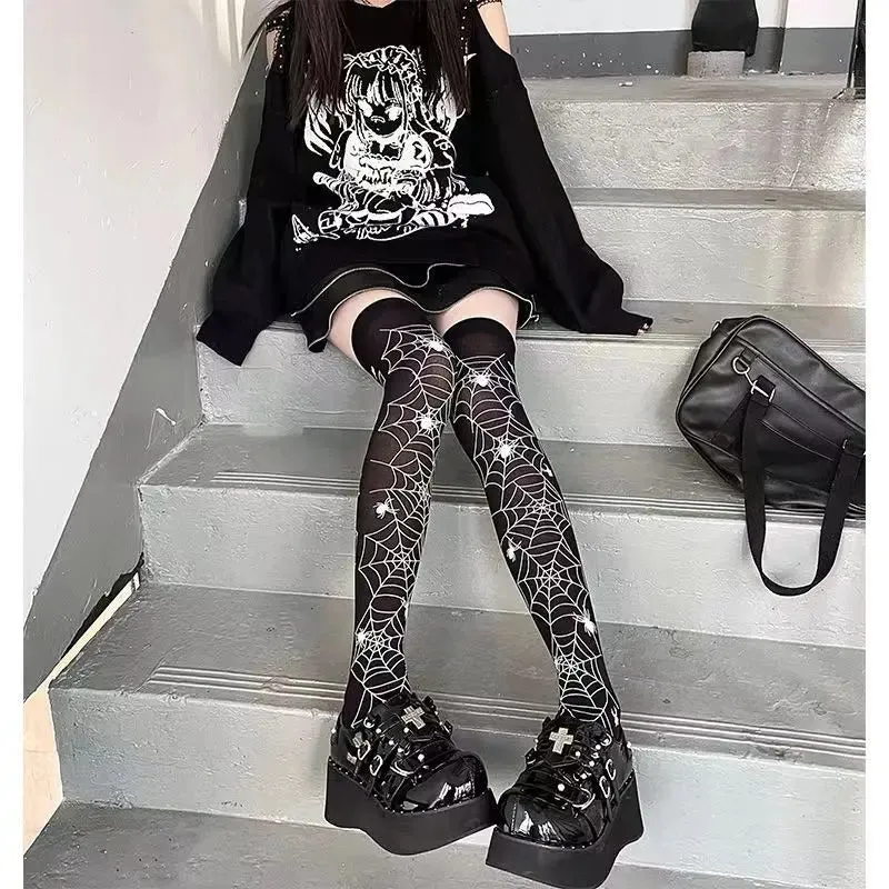 Gothic Lolita Black Thigh High Socks