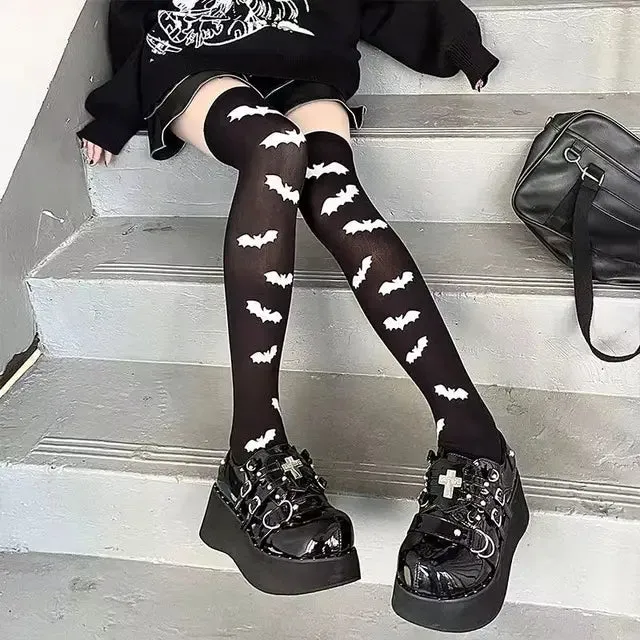 Gothic Lolita Black Thigh High Socks