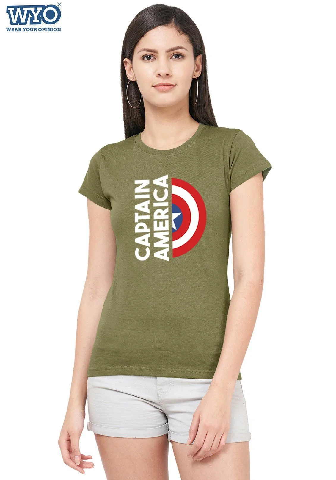 Half Shield Cap America Women Tshirt