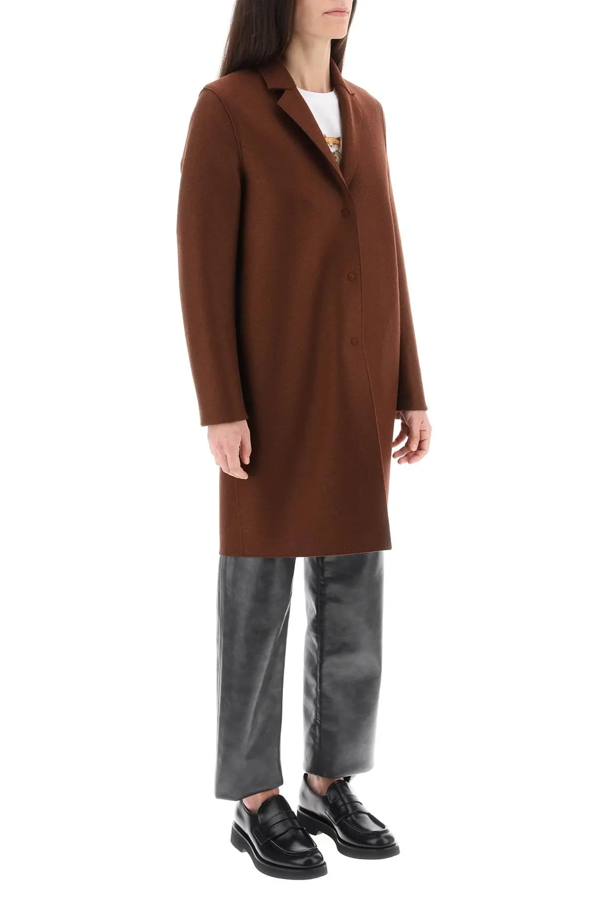 Harris Wharf London Pressed Wool Single-Breasted Coat - Cognac