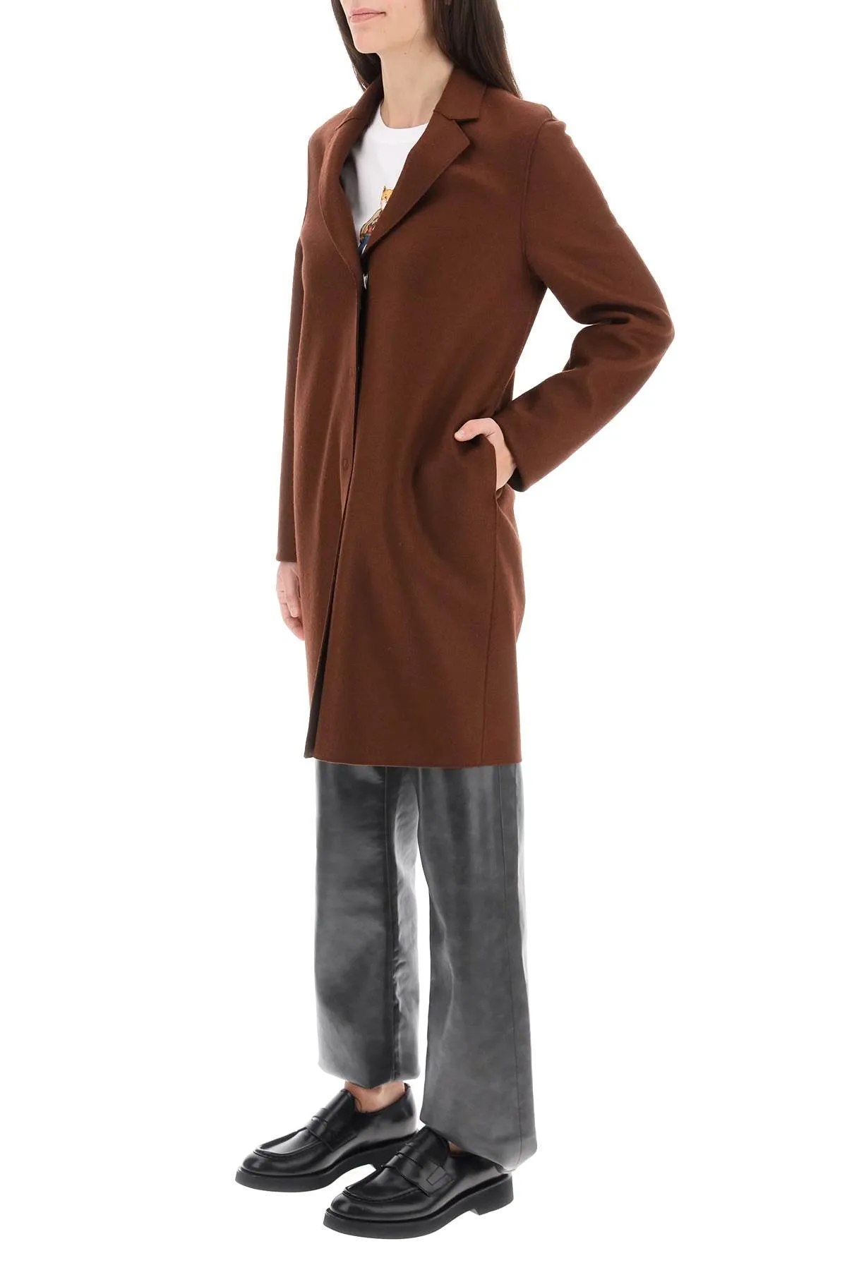 Harris Wharf London Pressed Wool Single-Breasted Coat - Cognac