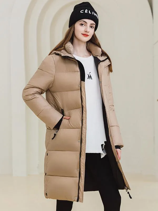 Hooded Zip-Up Longline Overcoat with High-Quality Materials for Winter.