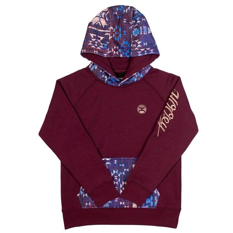 Hooey Maroon Youth Hoody with Veracruz Aztec Pattern