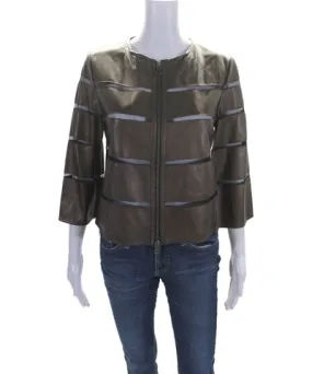 In Transit 2 Women's Round Neck Full Zip Long Sleeves Leather Jacket