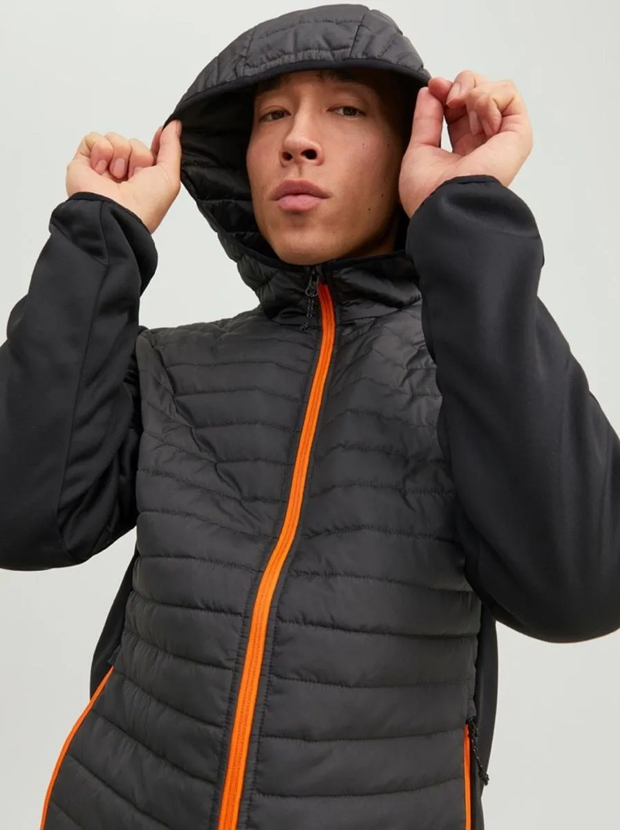 Jack and Jones Multi Quilted Hybrid Jacket Asphalt