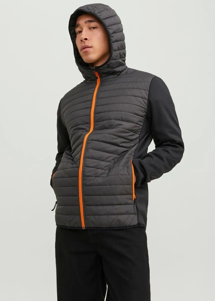 Jack and Jones Multi Quilted Hybrid Jacket Asphalt