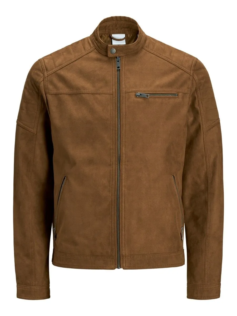 Jack and Jones Rocky Biker Faux Leather Look Jacket Cognac