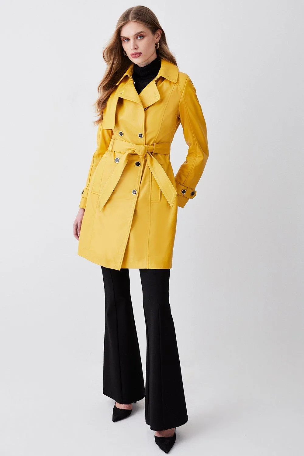 Karen Millen Short Leather Trench Coat.