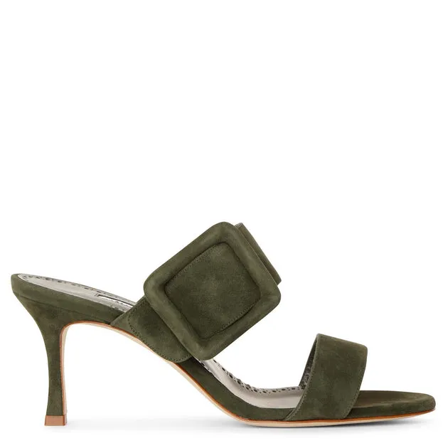 Khaki Suede Sandals by Manolo Blahnik Gable 70