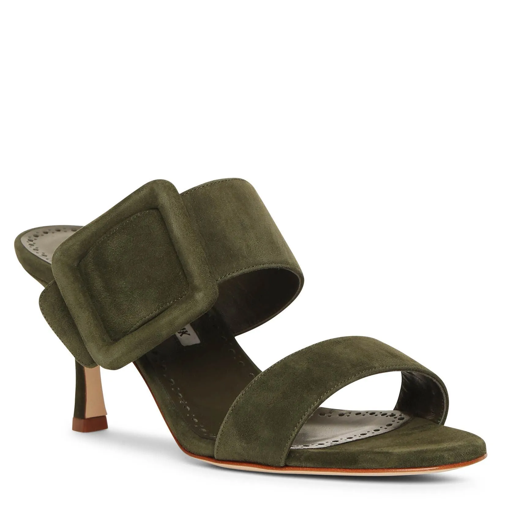 Khaki Suede Sandals by Manolo Blahnik Gable 70