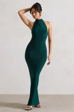 Green Cowl Halter-Neck Maxi Dress With Back Detail by Larisa