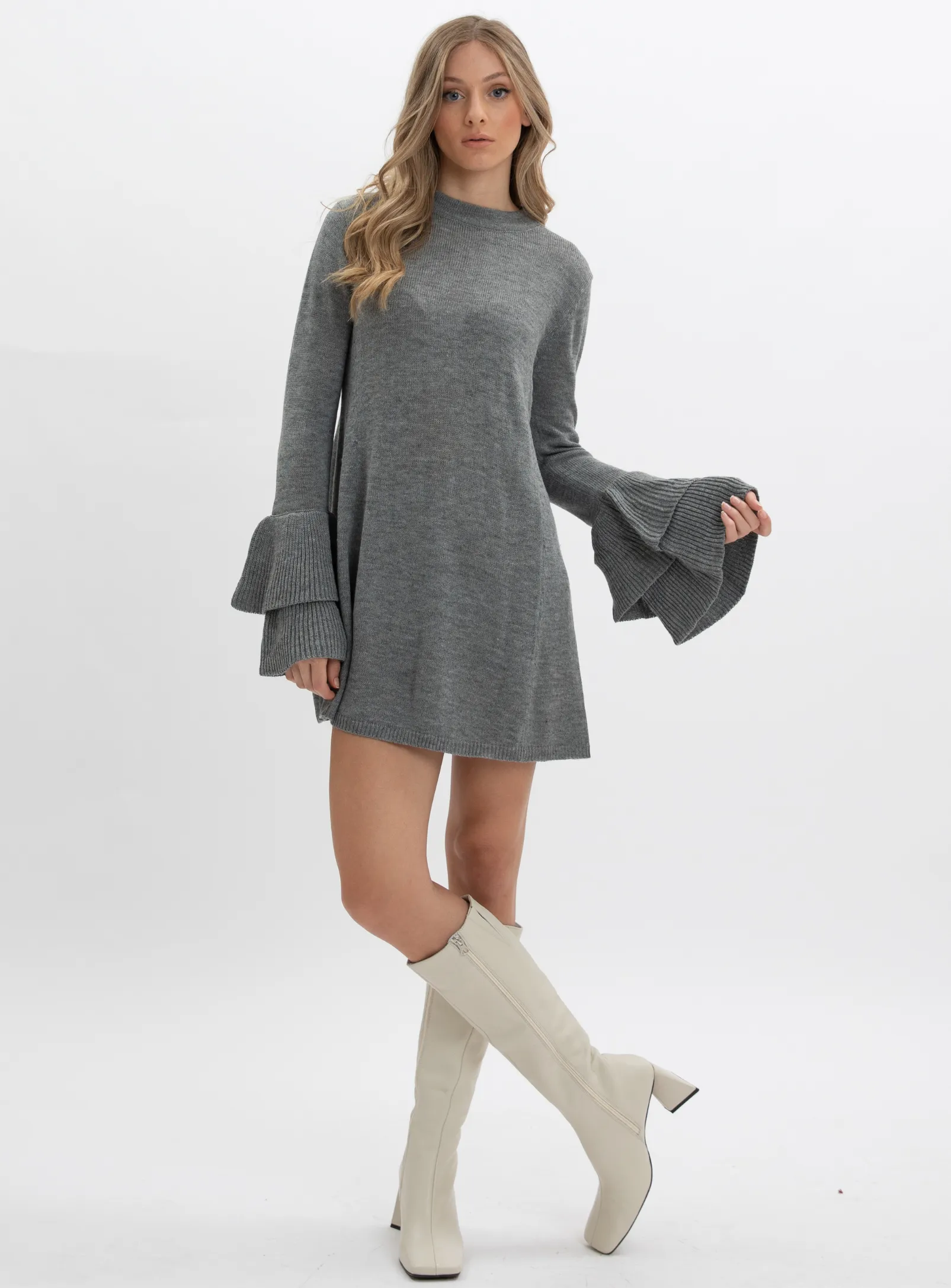 LARISSA Sweater Dress & Robe Pull with Ruffle Sleeve